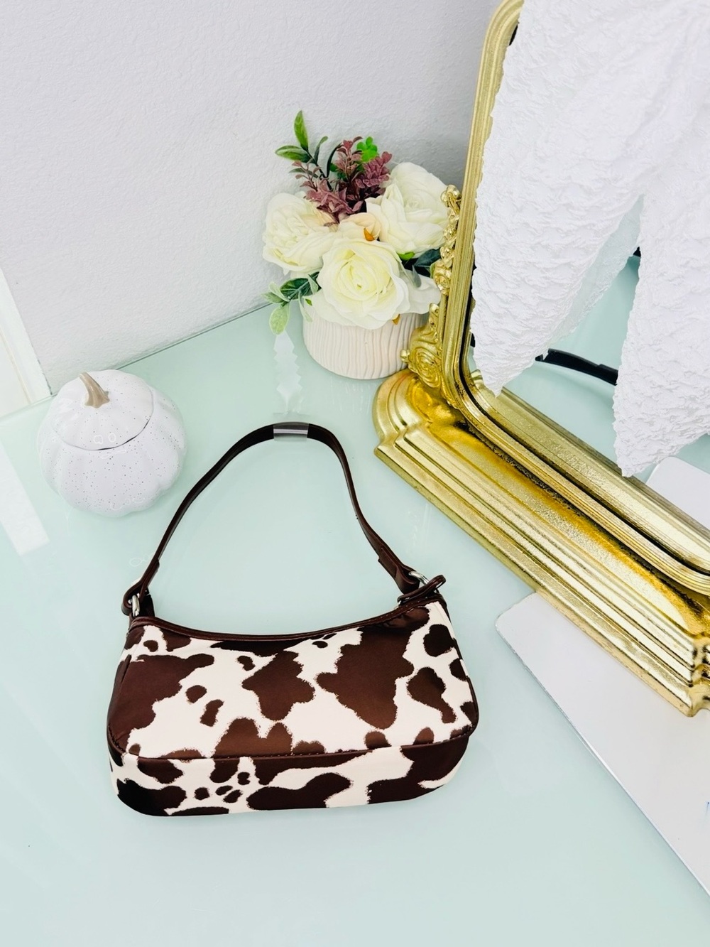 Brown and Cream Cowhide-Print Shoulder Bag